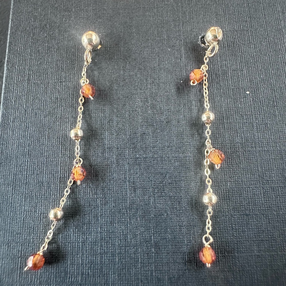 14K solid yellow gold garnet drop earrings